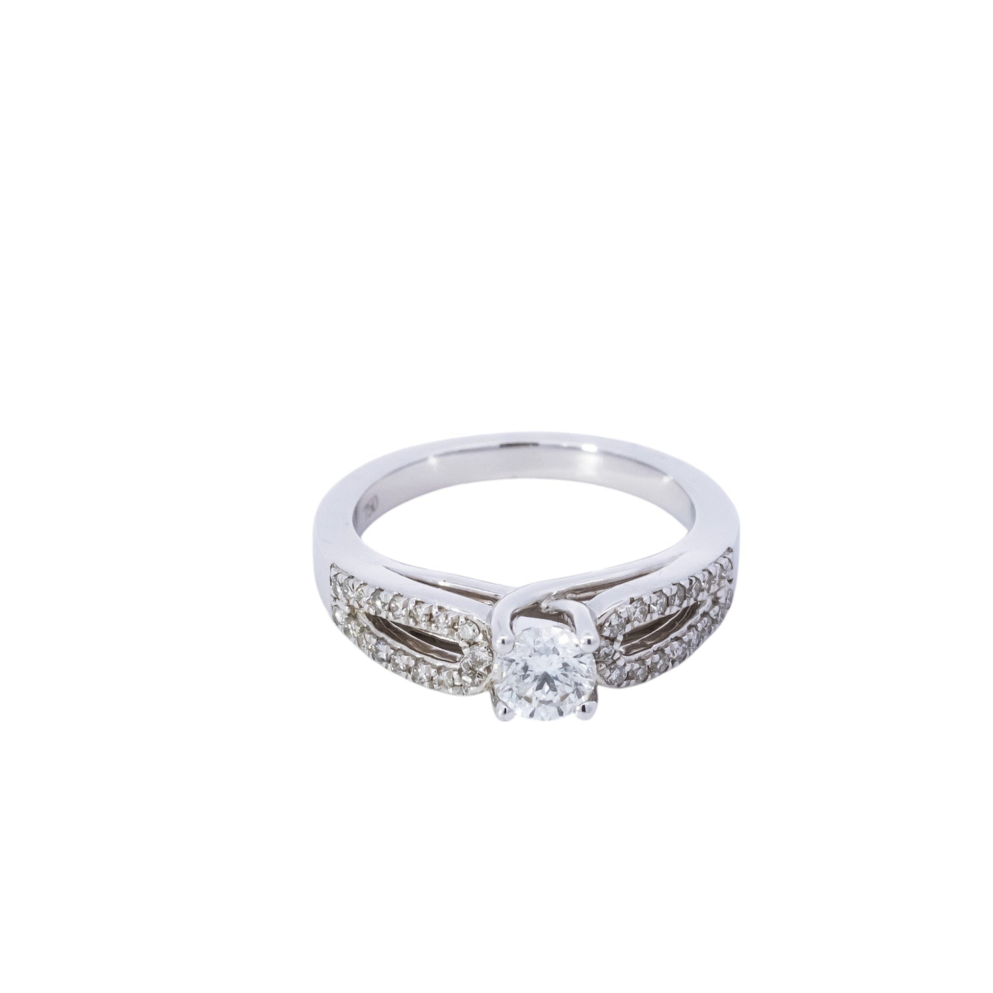 Anillo de compromiso oro blanco 18kt diseño de dos líneas con diamantes