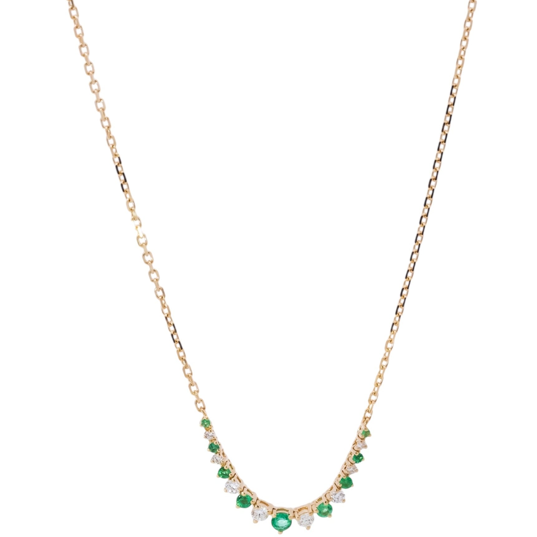 Collar oro amarillo 18kt con línea de diamantes y esmeraldas corte redondo