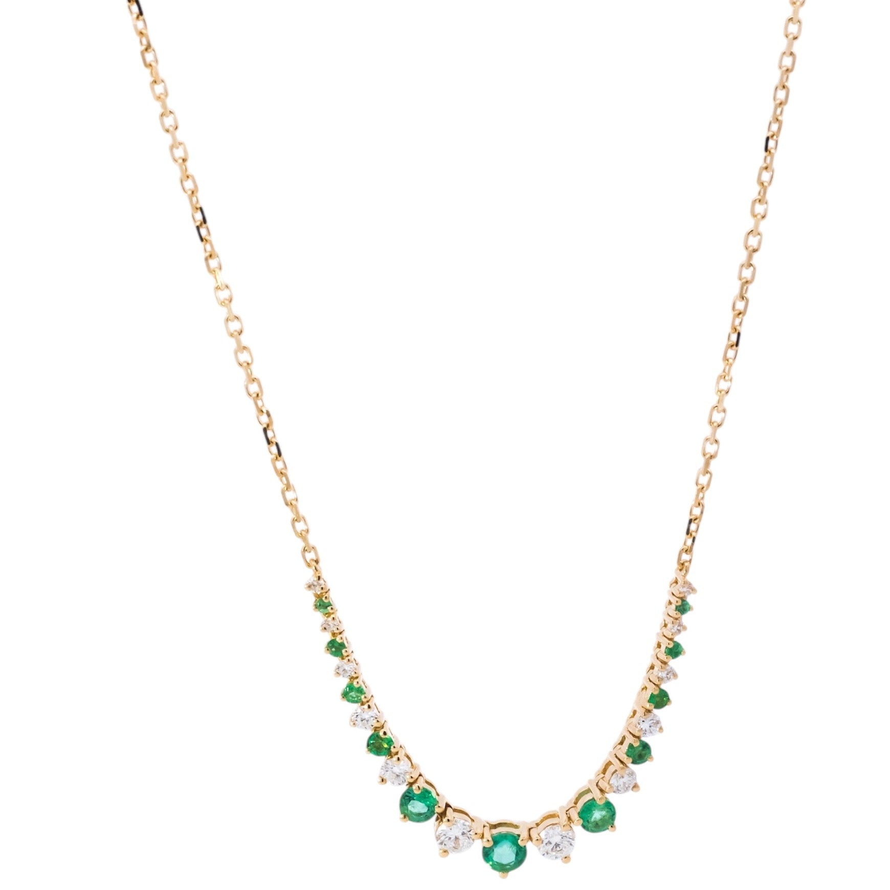 Collar oro amarillo 18kt con línea de diamantes y esmeraldas corte redondo
