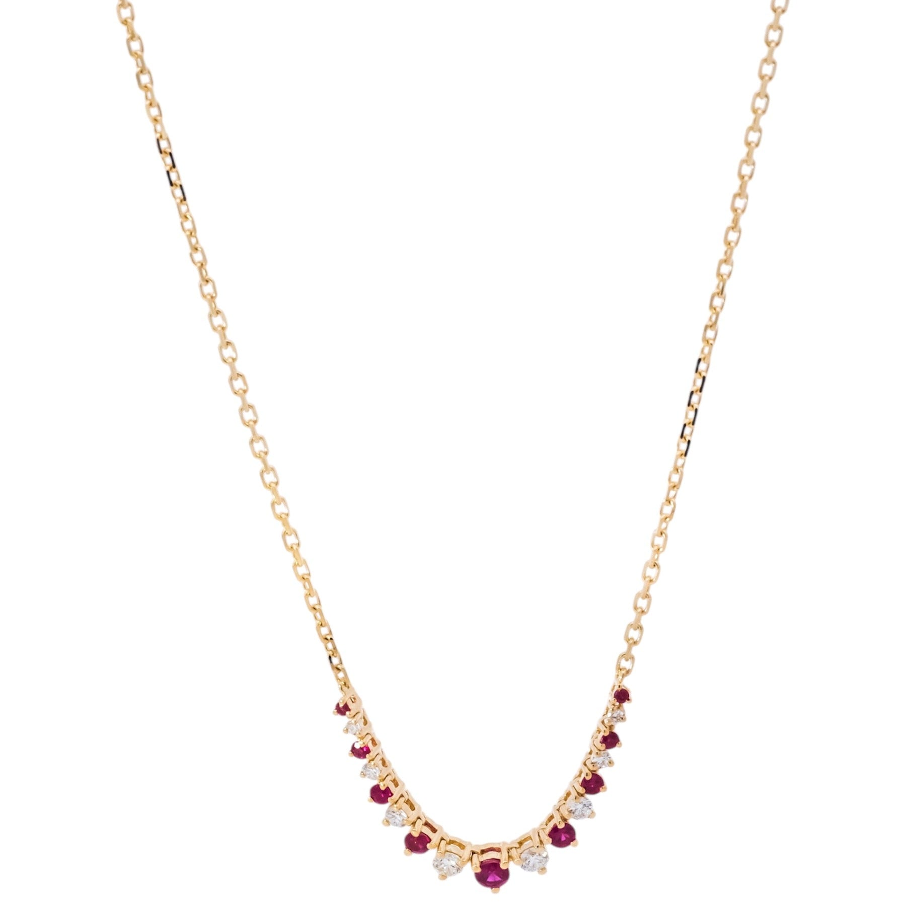 Collar oro amarillo 18kt con dije de líneas de diamantes y rubís