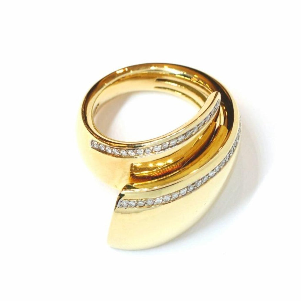 Anillo  de 2 filas en oro amarillo con diamantes