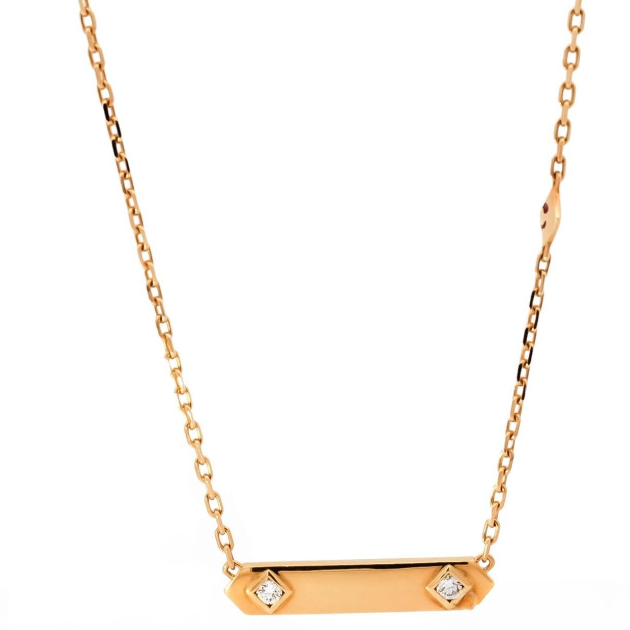 Collar en oro amarillo 18kt con dije de barra de oro con dos puntos de diamantes