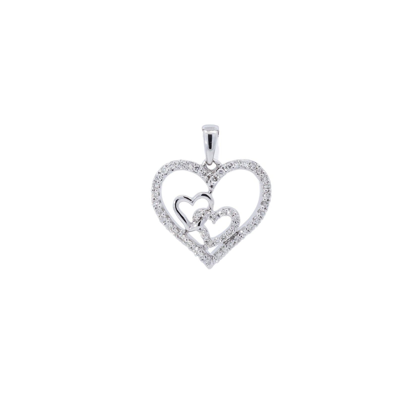 Dije oro blanco s diseño de corazones con diamantes
