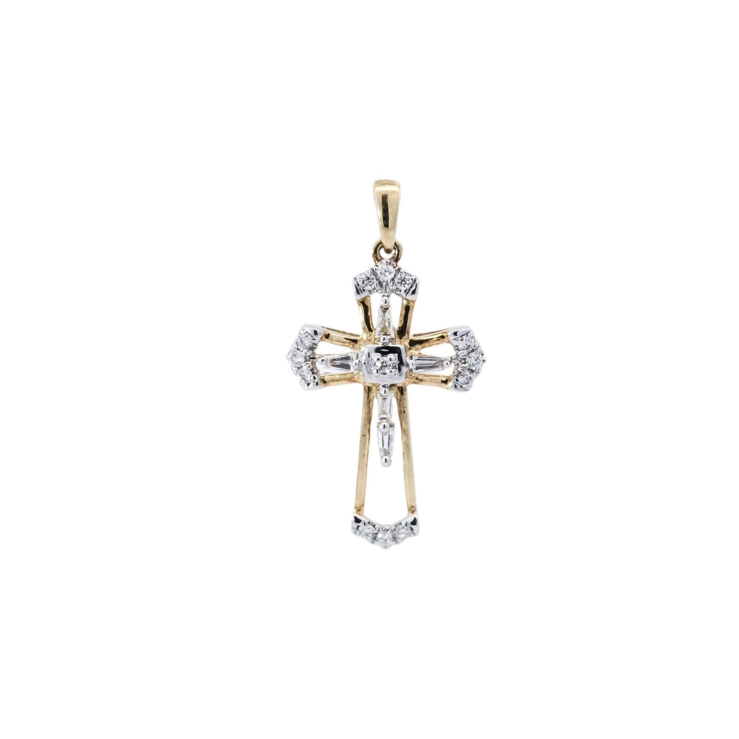 Dije 18k  diseño de cruz con diamantes