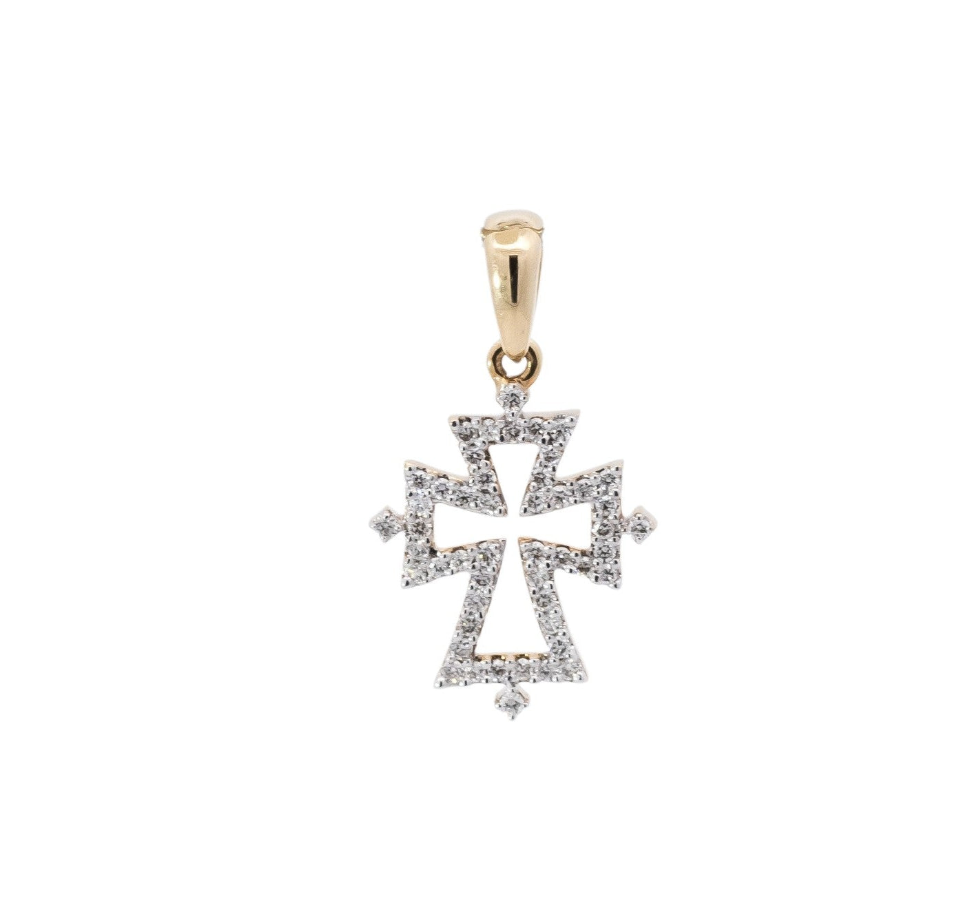 Dije oro amarillo  diseño de cruz con diamantes