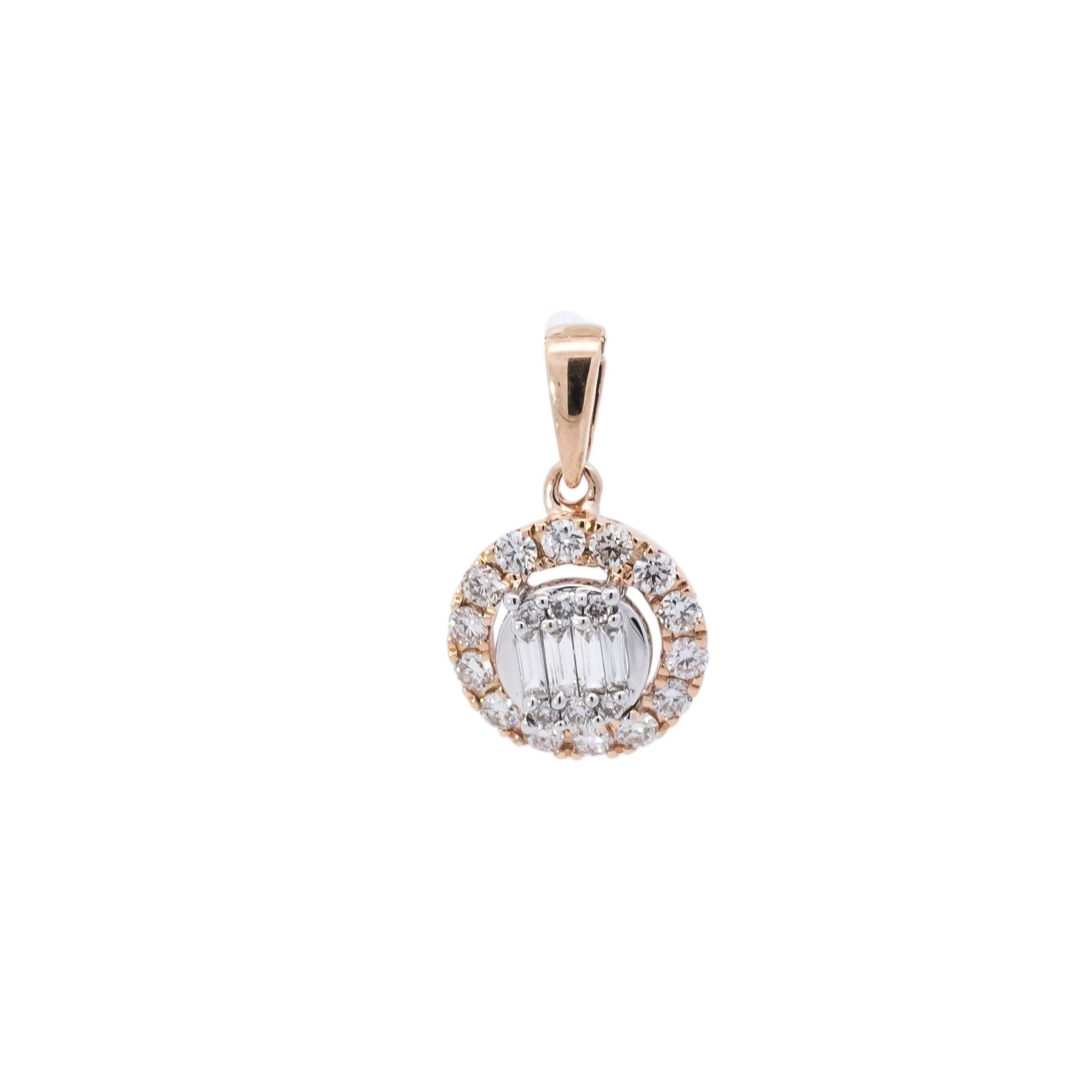 Dije 18k oro rosa diseño circular con diamantes
