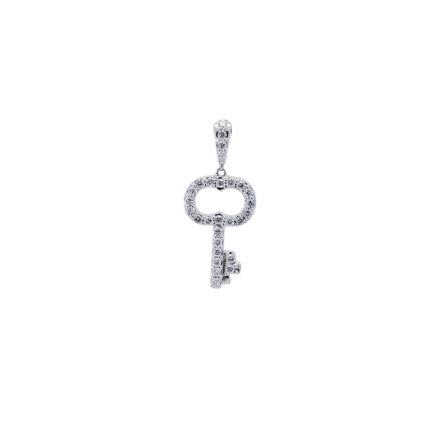 Dije oro blanco  diseño de llave con diamantes