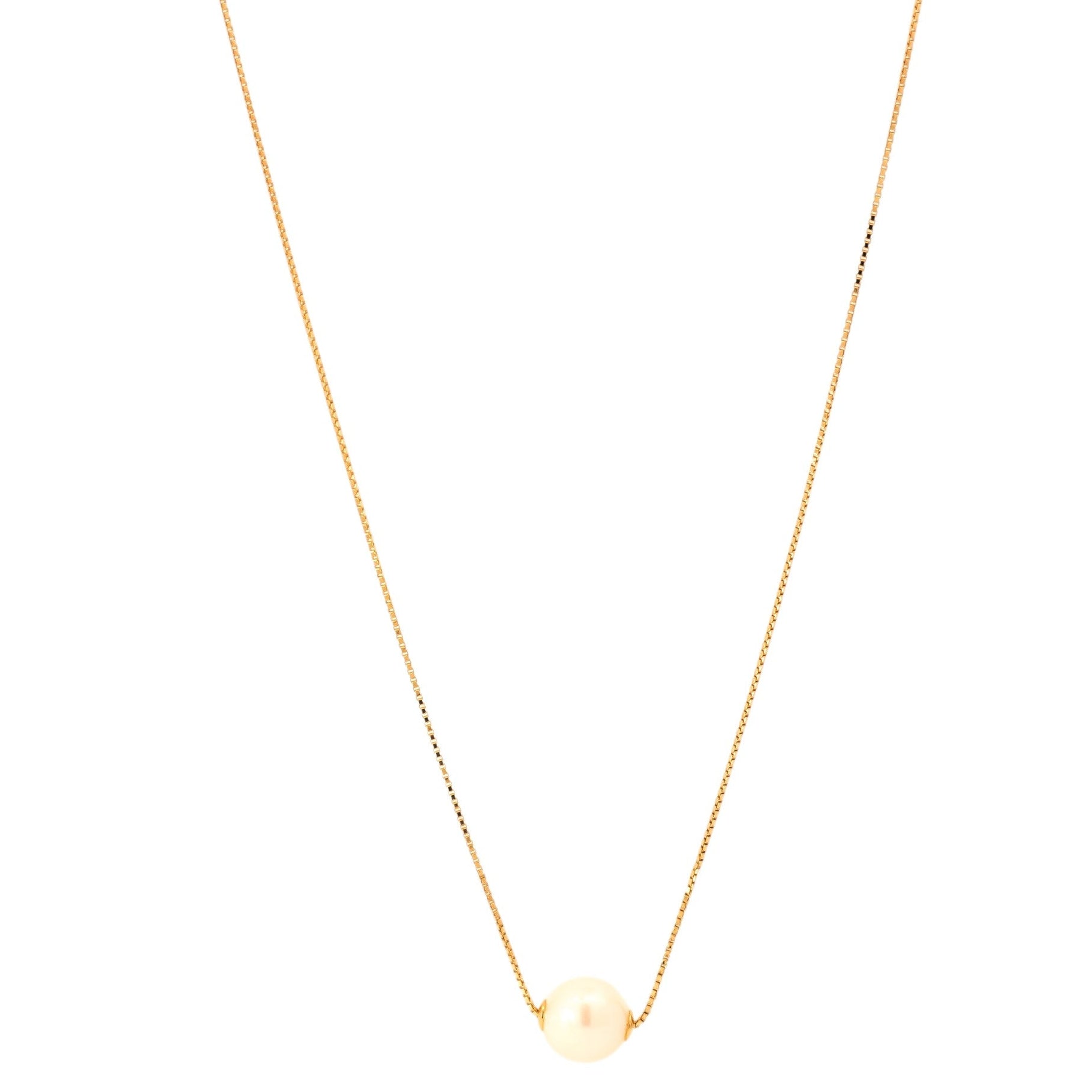 Collar oro amarillo 18k con dije de perla blanca redonda