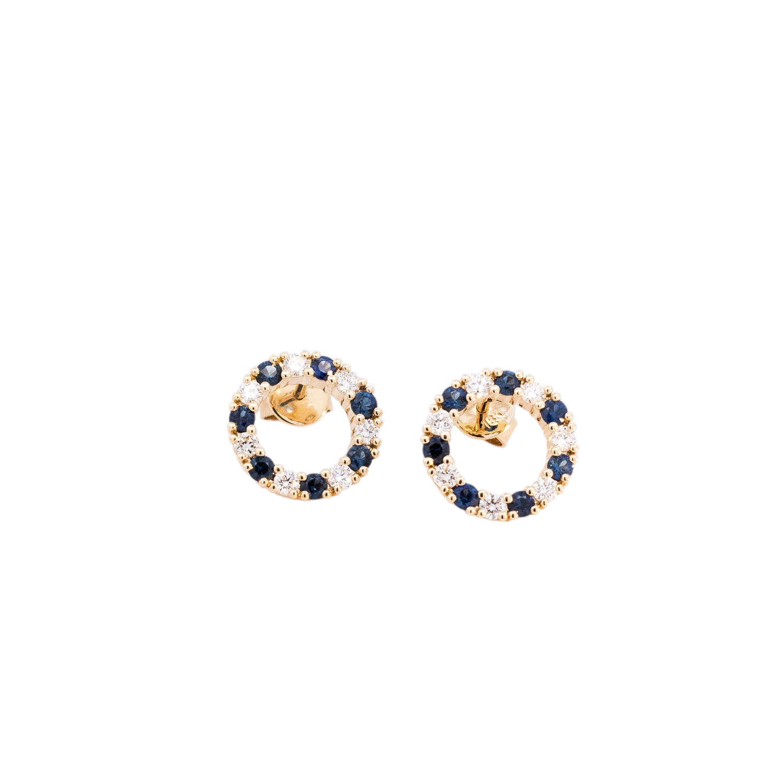 Aretes oro 18k diseño circulares con diamantes y zafiros