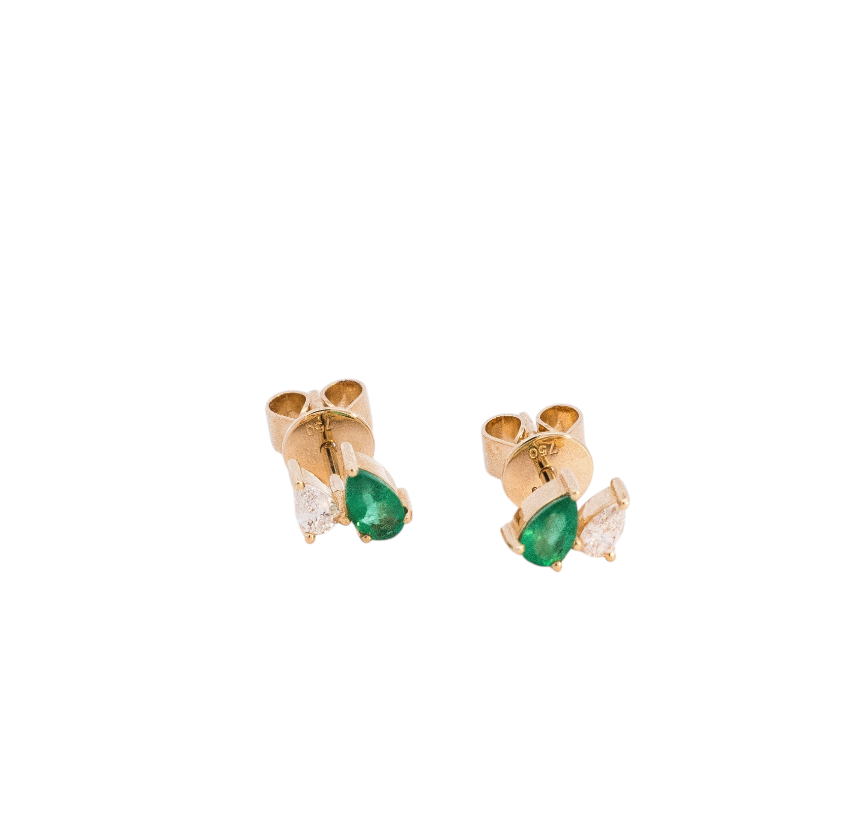 Aretes 18k con diamantes y esmeraldas corte pera
