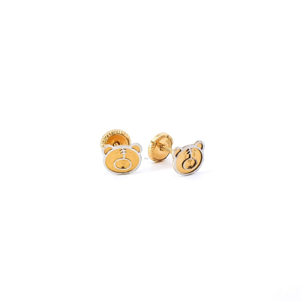 Aretes para bebe en oro amarillo 18kt con diseño de ositos