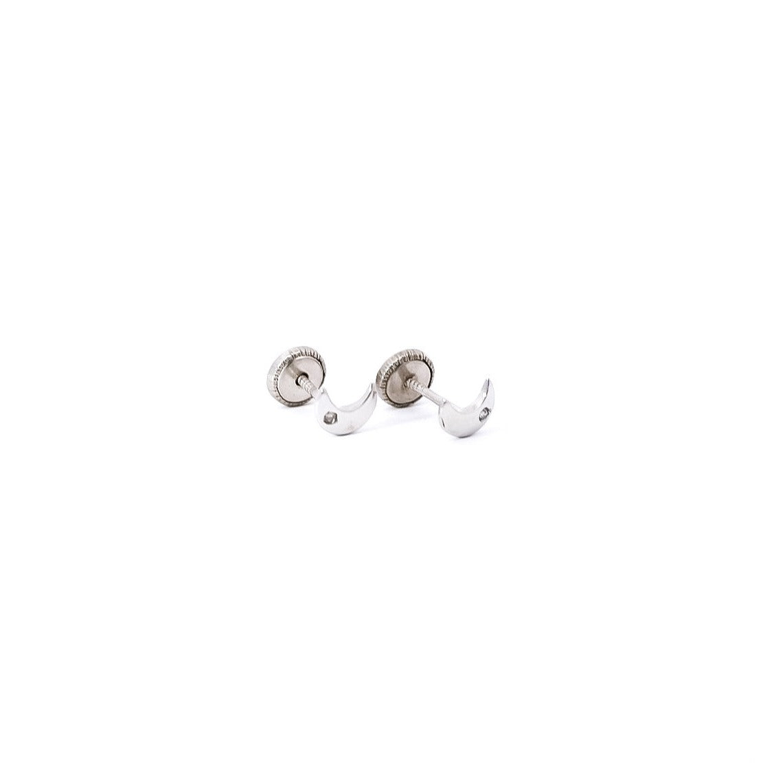 Aretes para bebe en oro blanco 18kt y diamantes con diseño de luna