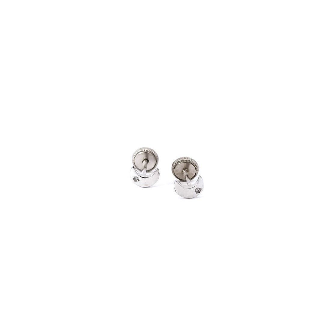 Aretes para bebe en oro blanco 18kt y diamantes con diseño de luna