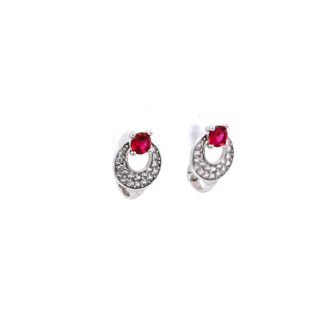 Aretes tipo huggies para niña en oro blanco 18kt con circones