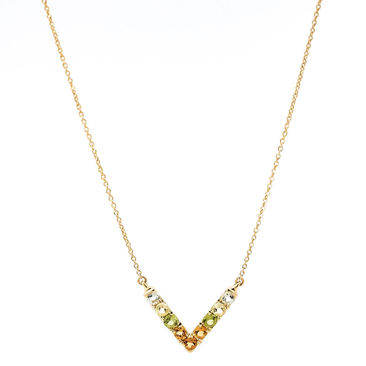 Collar oro amarillo 18kt dije en diseño v con  diamantes  y Quarzo