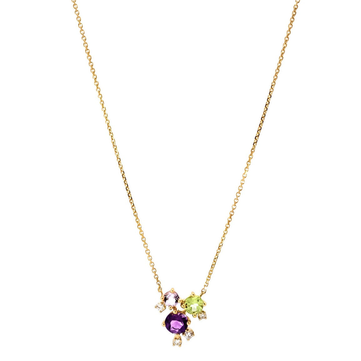 Collar en oro amarillo 18kt  con diamantes amatista y peridoto