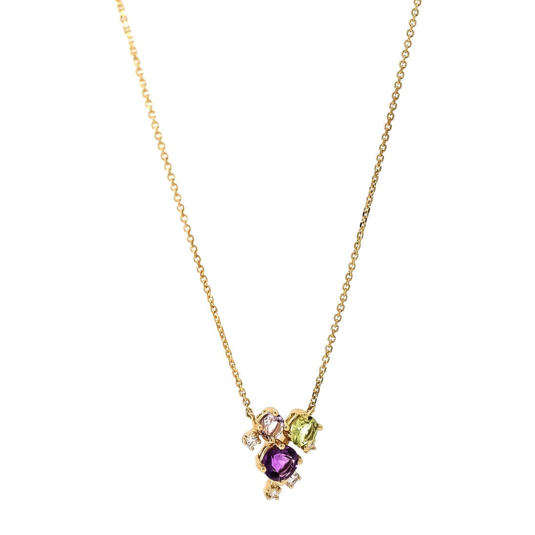 Collar en oro amarillo 18kt  con diamantes amatista y peridoto