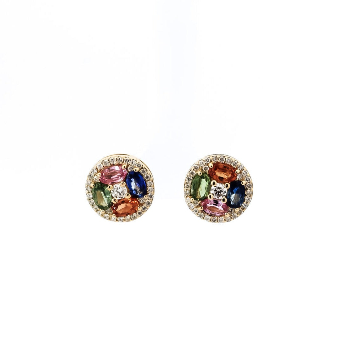 Aretes oro amarillo 18kt con diamantes y zafiros