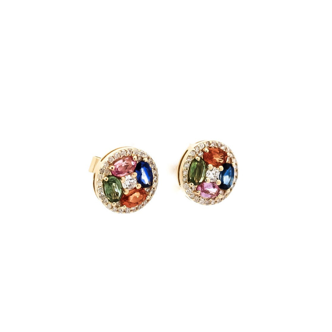 Aretes oro amarillo 18kt con diamantes y zafiros