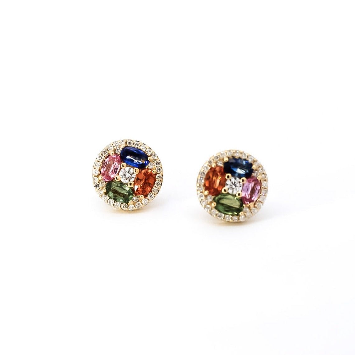 Aretes oro amarillo 18kt con diamantes y zafiros
