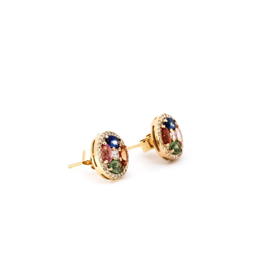 Aretes oro amarillo 18kt con diamantes y zafiros