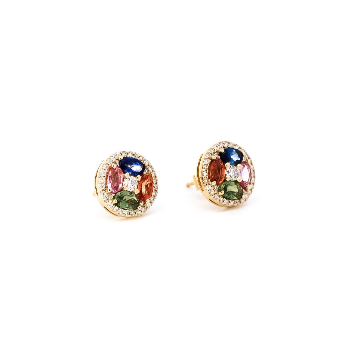 Aretes oro amarillo 18kt con diamantes y zafiros