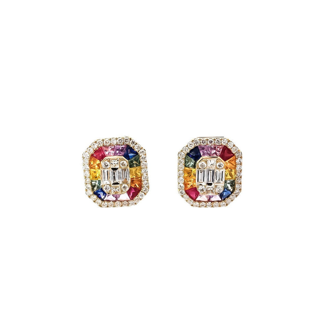 Aretes oro amarillo 18kt con diamantes y zafiros