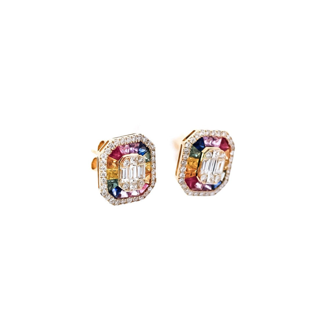 Aretes oro amarillo 18kt con diamantes y zafiros
