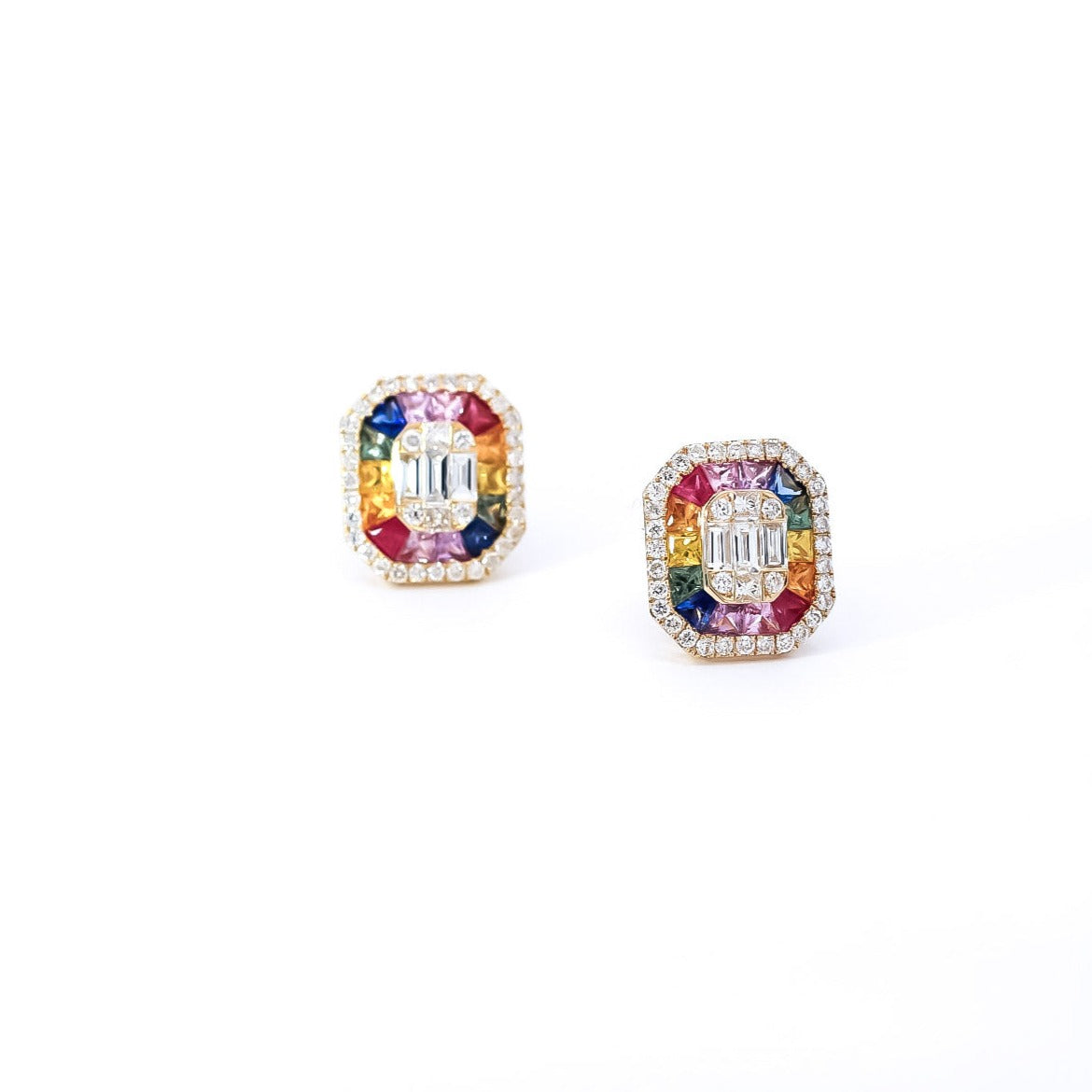 Aretes oro amarillo 18kt con diamantes y zafiros
