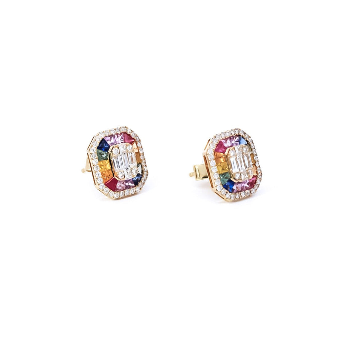 Aretes oro amarillo 18kt con diamantes y zafiros