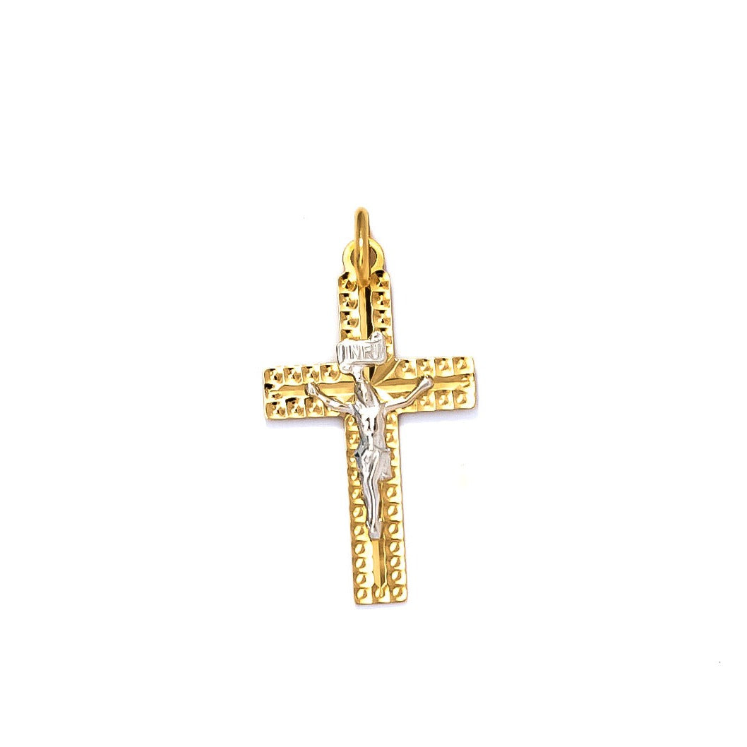 Dije cruz en oro amarillo y blanco 18kt