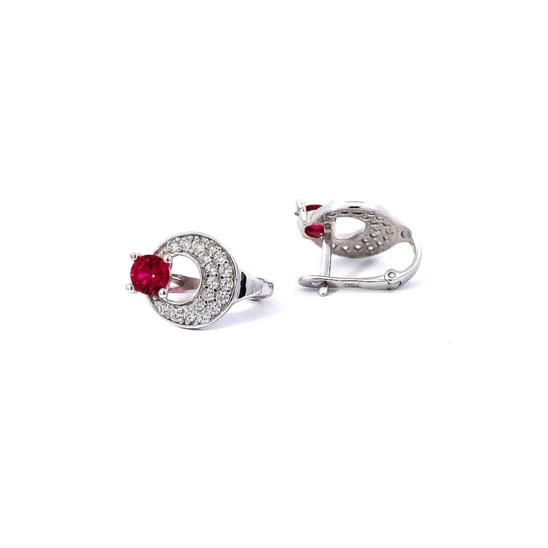 Aretes tipo huggies oro blanco 18kt con circones