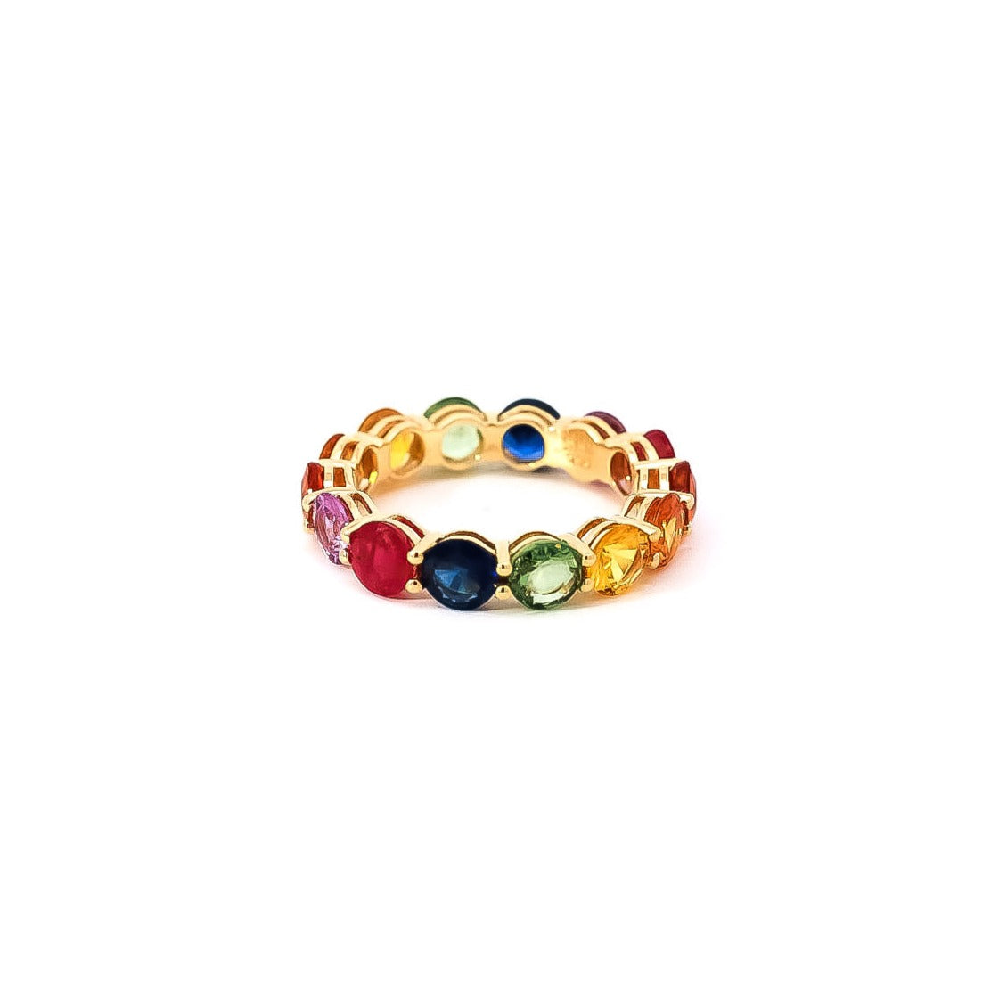 Anillo oro amarillo 18kt con zafiros de colores  corte redondo
