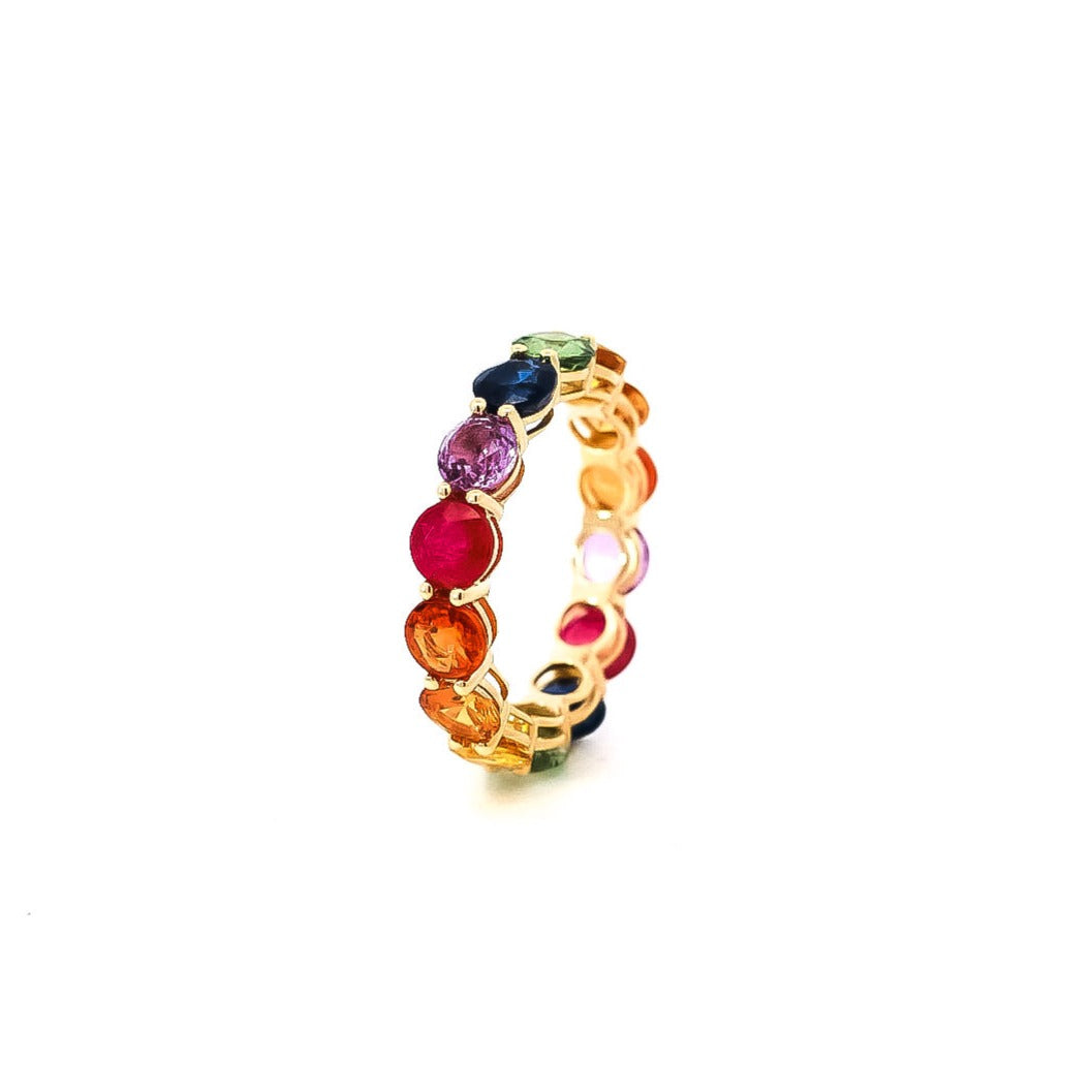 Anillo oro amarillo 18kt con zafiros de colores  corte redondo