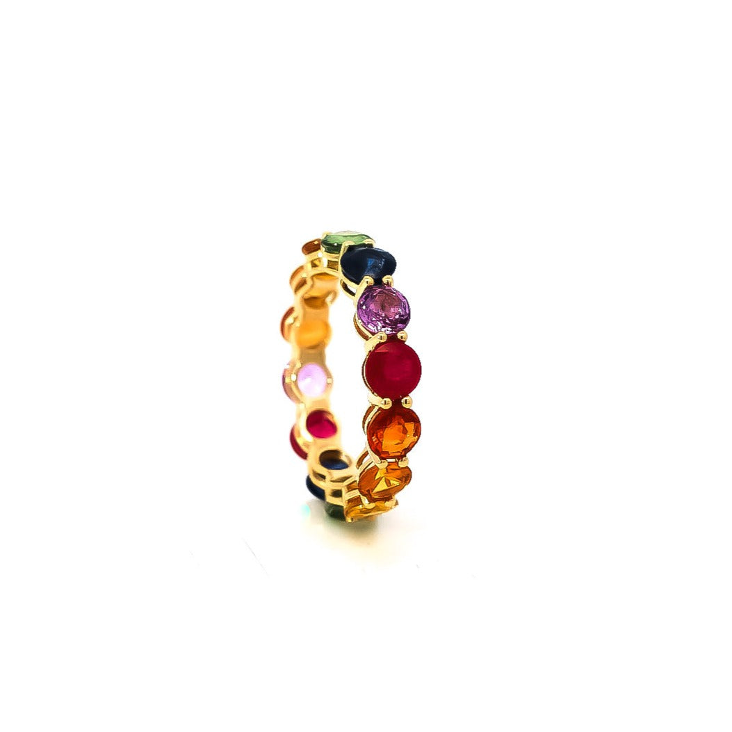Anillo oro amarillo 18kt con zafiros de colores  corte redondo