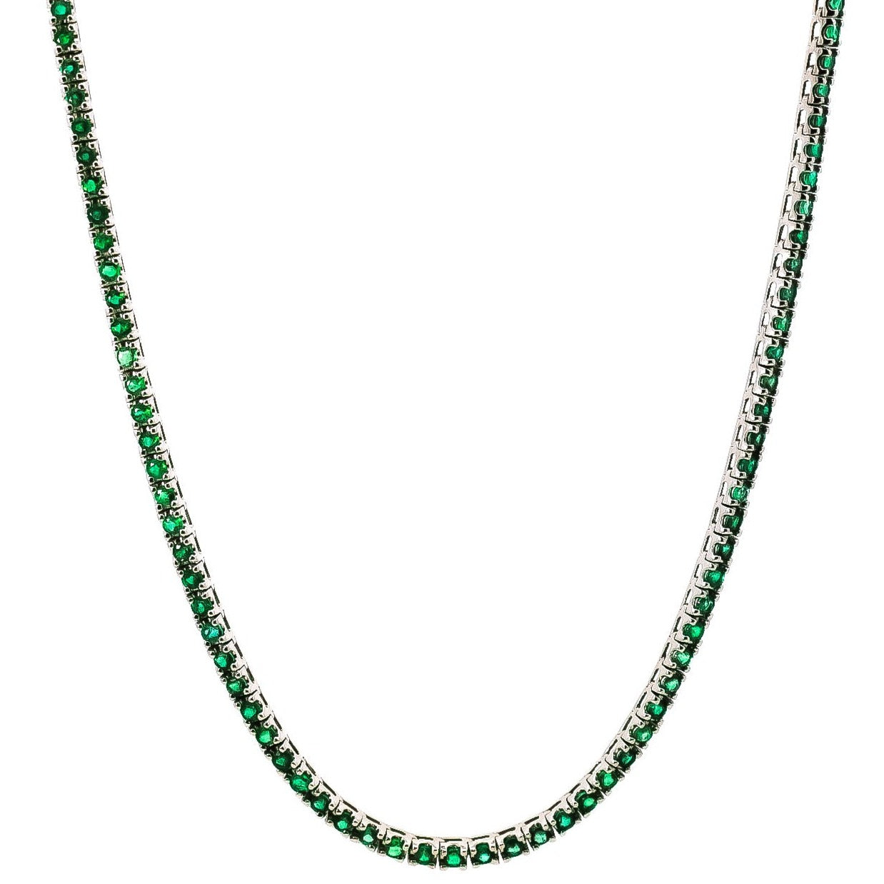 Collar oro blanco 18kt tipo Riviera con esmeraldas