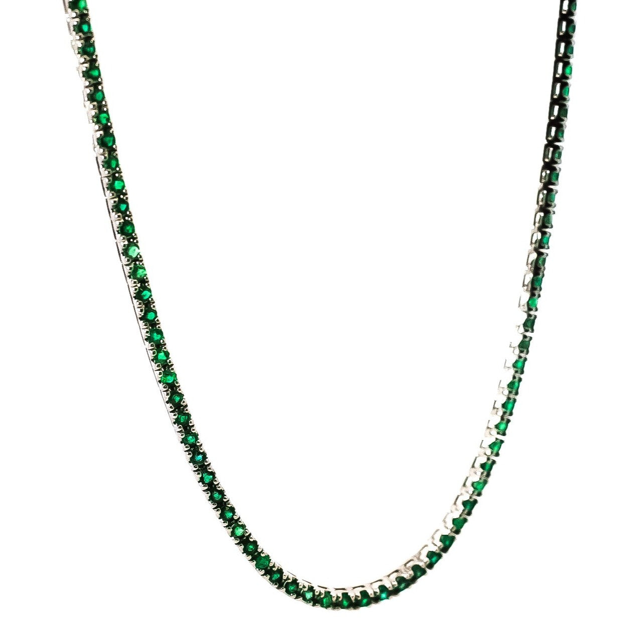 Collar oro blanco 18kt tipo Riviera con esmeraldas