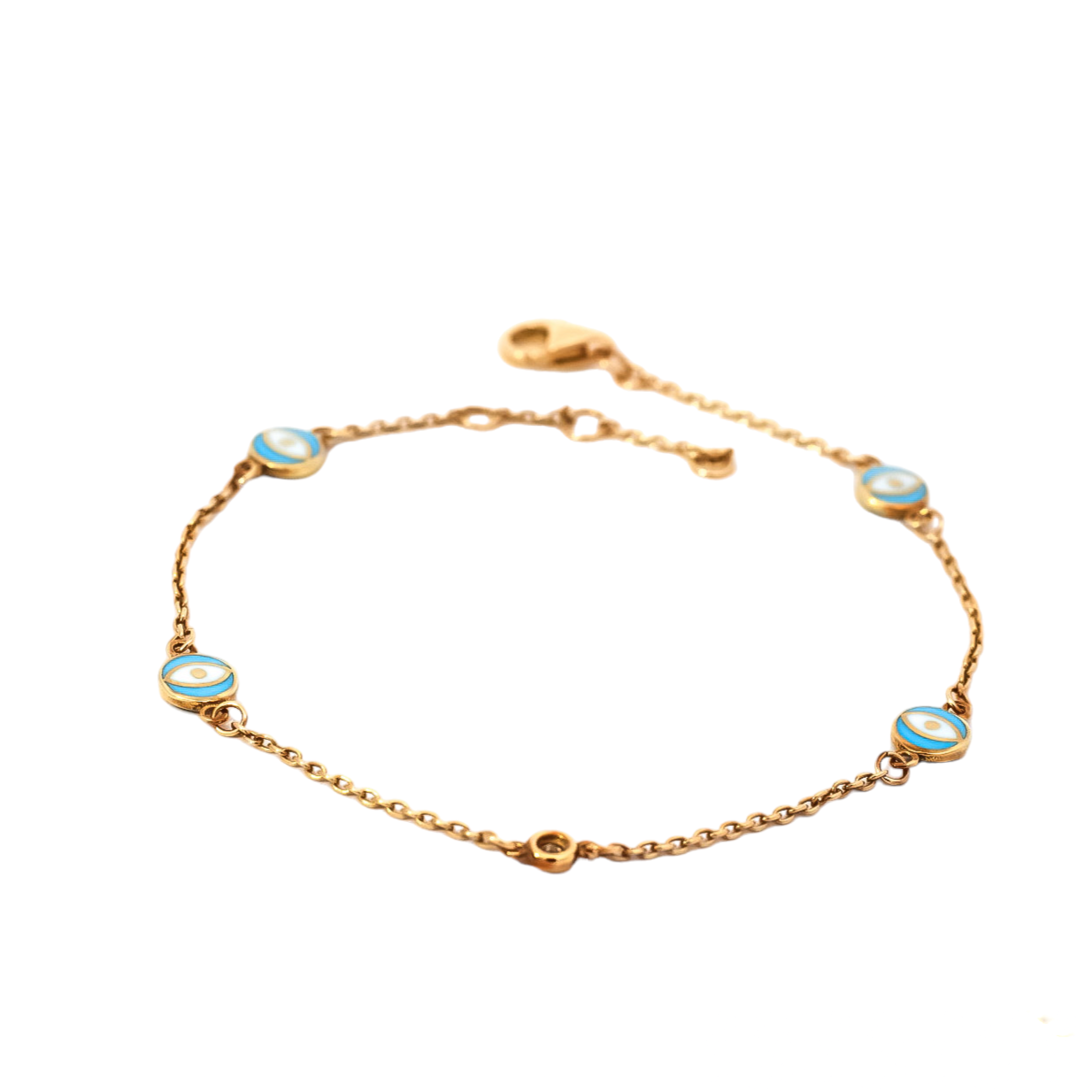 Pulsera lineal de oro amarillo 18kt con diseño de ojos turcos