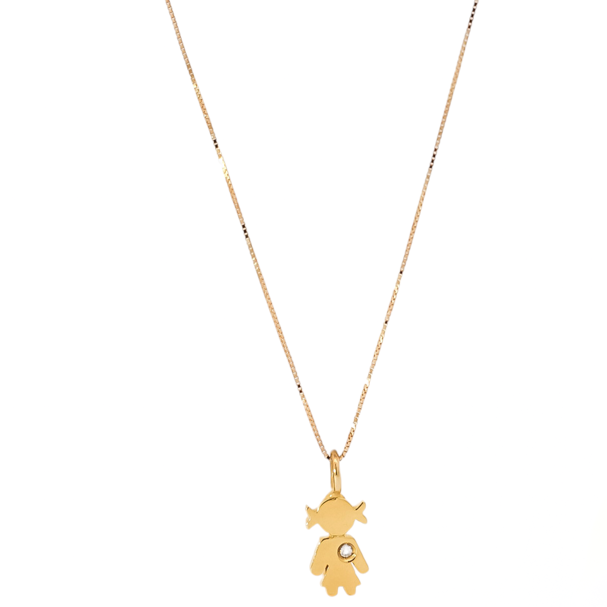 Collar en oro amarillo 18kt con dije de niña y punto de diamante