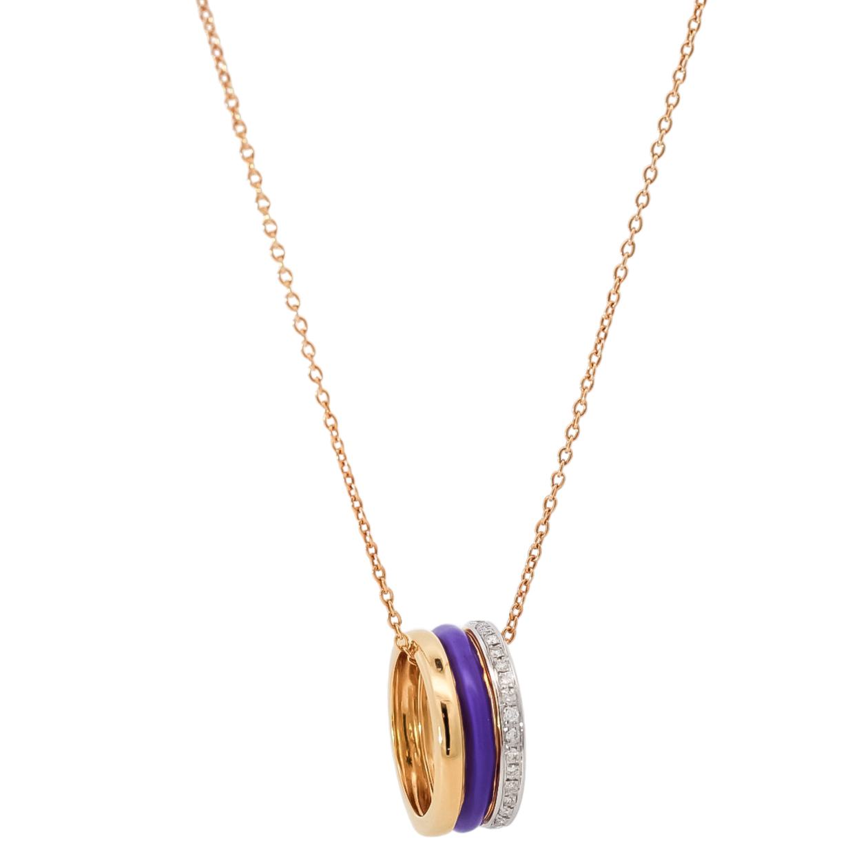 Collar en oro amarillo 18kt  con dije de aro esmaltado y diamantes