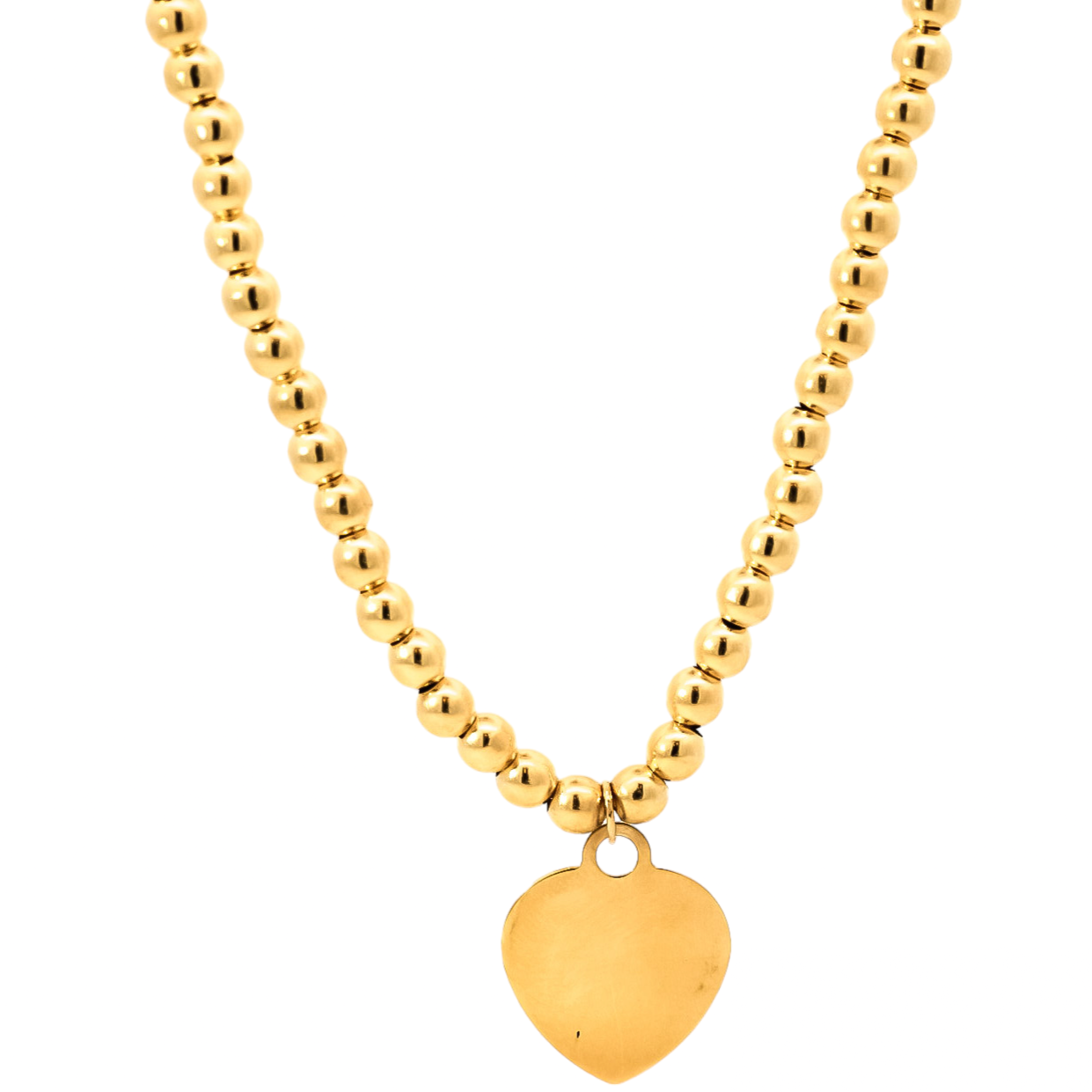 Collar oro amarillo 18kt  cadena con esferas y dije de placa corazòn