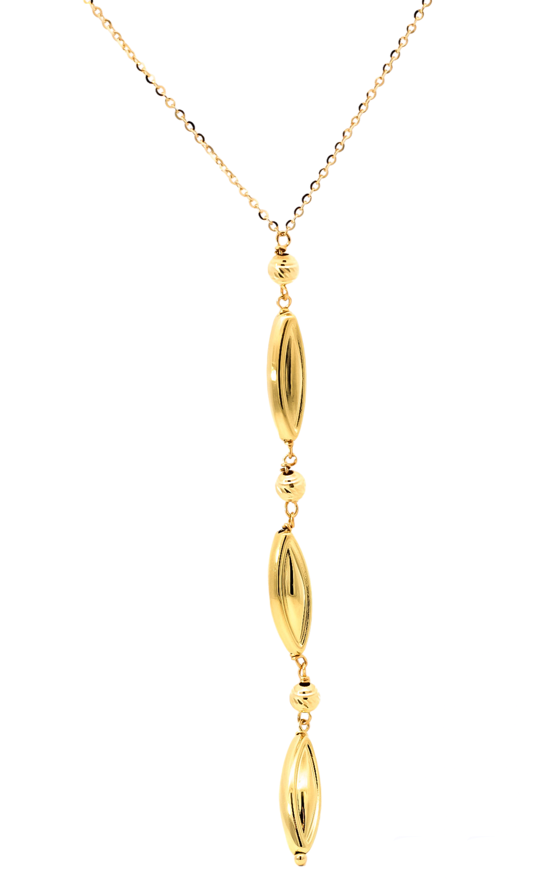 Collar oro amarillo dije largo cuentas ovalados y esferas martilladas