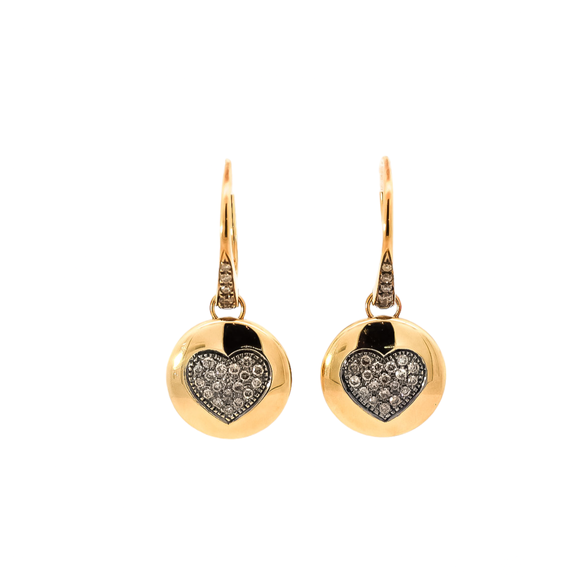 Aretes en oro 18kt diseño de corazón con diamantes