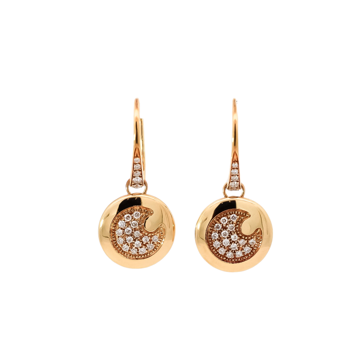 Aretes en oro 18kt diseño de luna  con diamantes