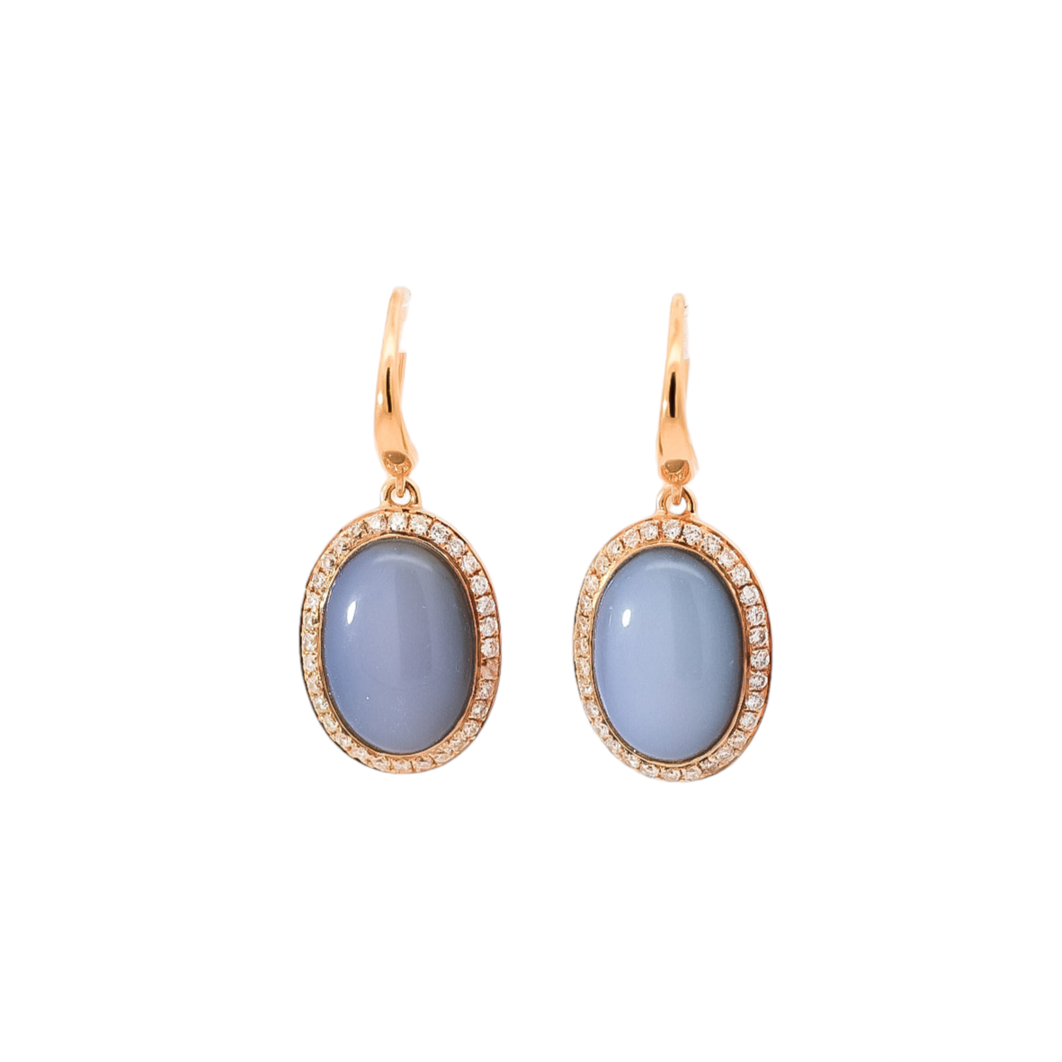 Aretes oro  rosa 18kt con diamantes y calcedonia