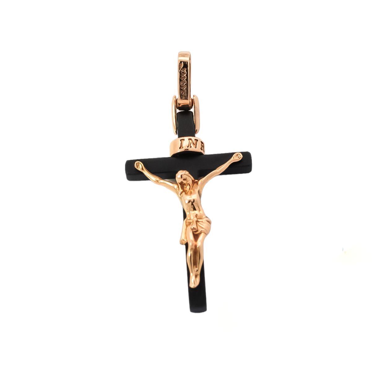 Dije cruz acero y oro rosa 18kt