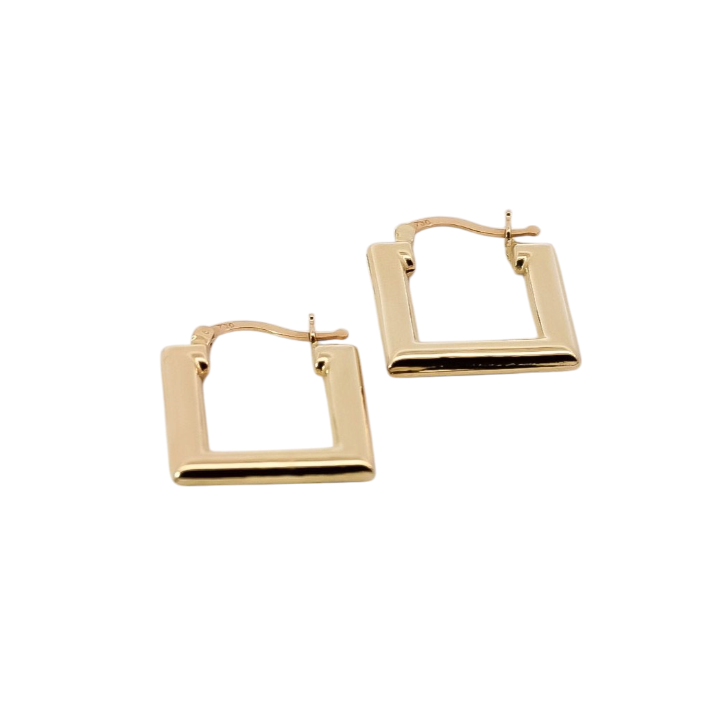 Aretes oro amarillo 18kt en diseño cuadrados