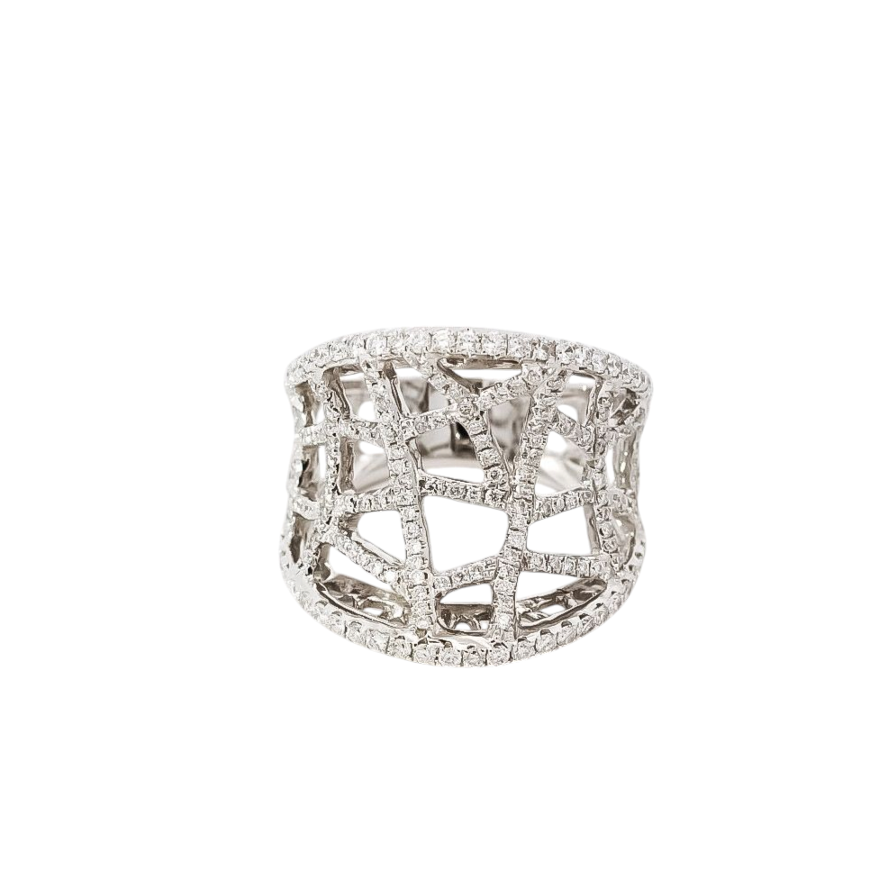 Anillo ancho oro blanco 18kt con diamantes