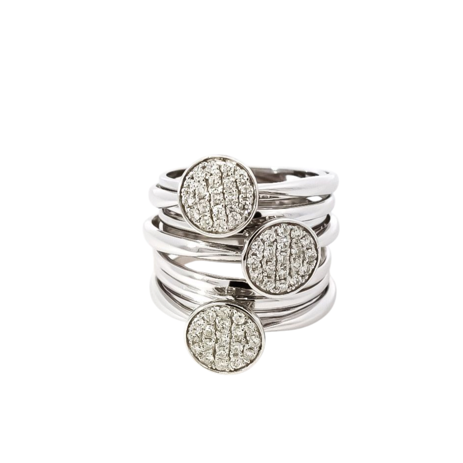 Anillo ancho de líneas entrelazadas oro blanco 18kt con diamantes