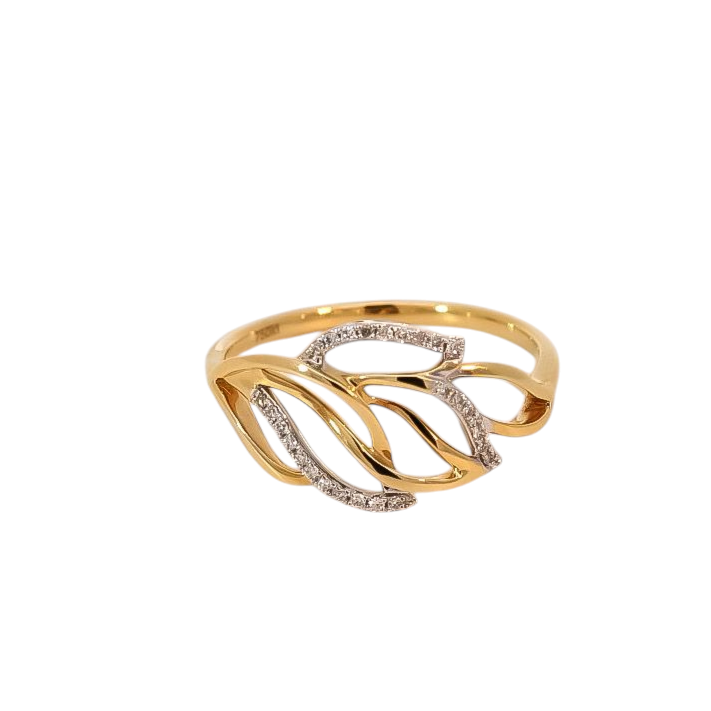 Anillo oro amarillo 18kt diseño de hojas con diamantes